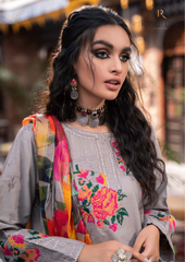 Winter Unstitched 3PCs Embroidered Dhanak Dress With Diamond Monar Printed Dupatta RL-550