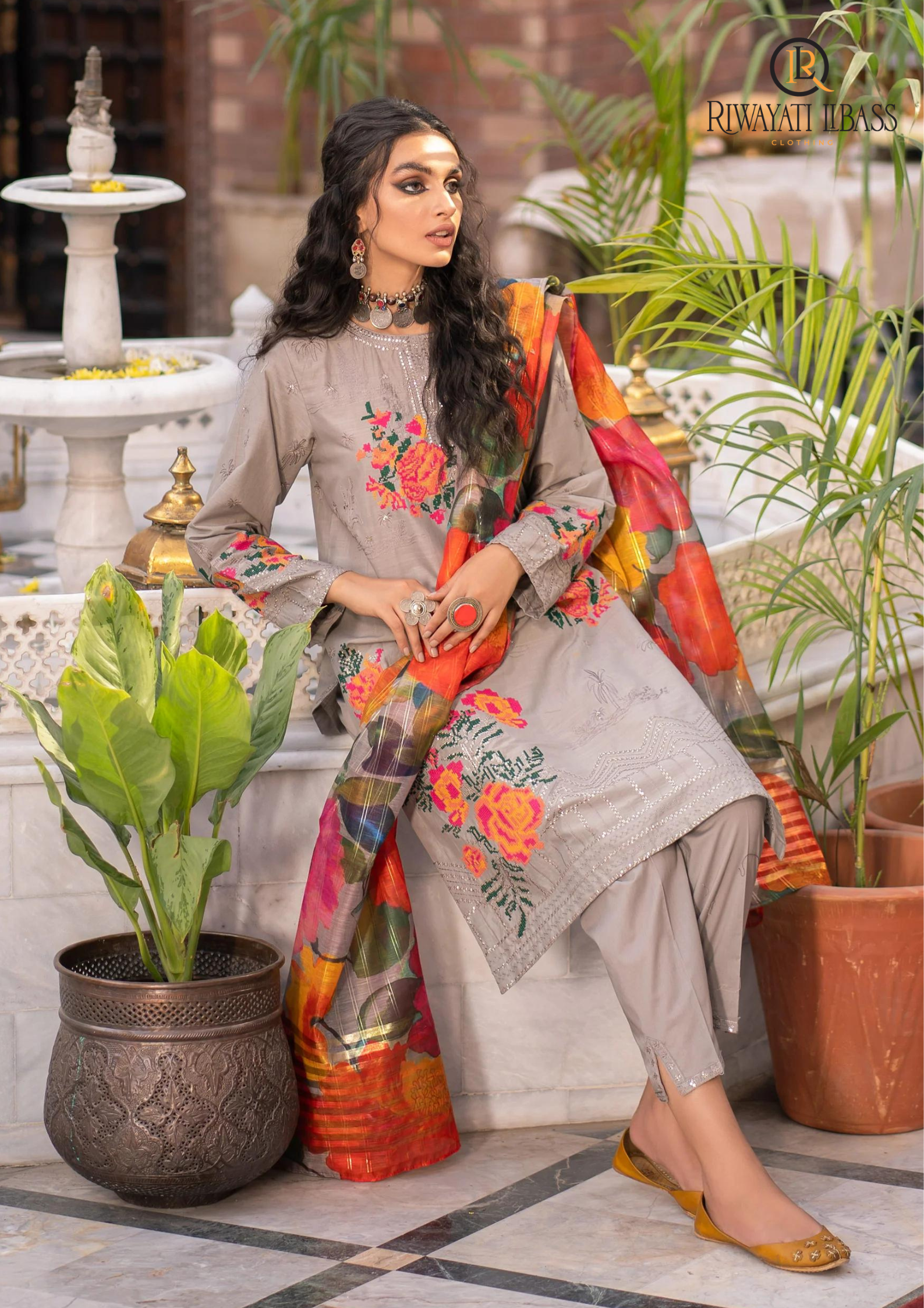 Winter Unstitched 3PCs Embroidered Dhanak Dress With Diamond Monar Printed Dupatta RL-550