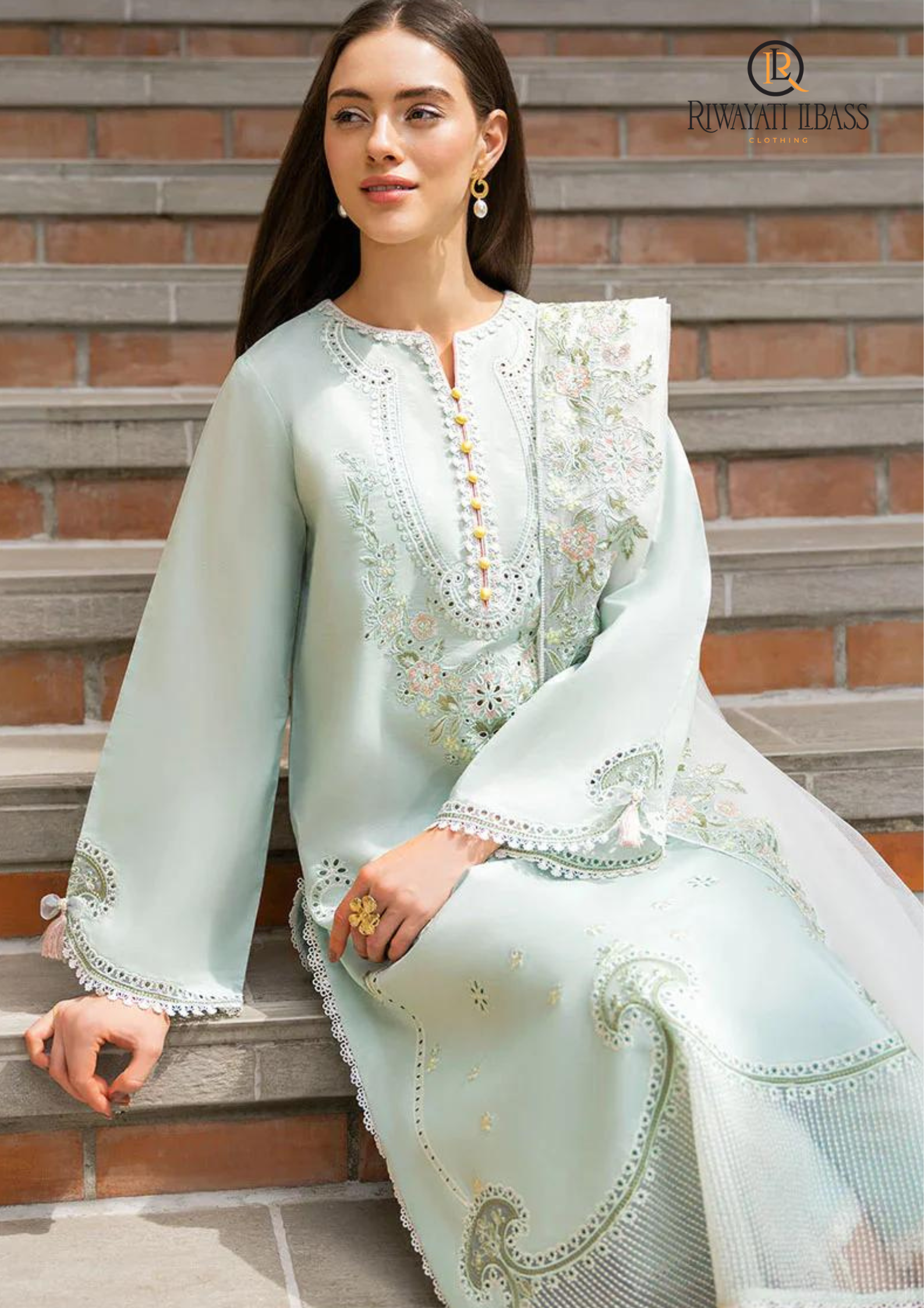 Summer Unstitched 3PC Embroidered Lawn Suit With Organza Embroidered Dupatta RL-177