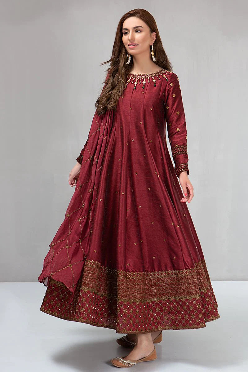 Maria B unstiched 3 piece kataan silk frock style embroidered
